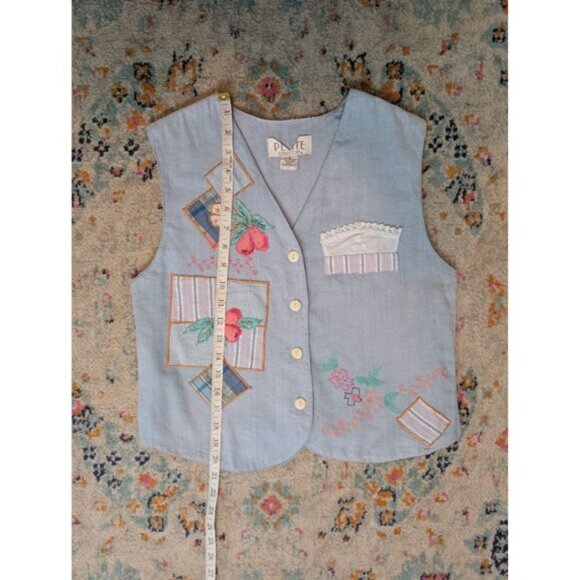 Vintage Petite Sophisticate 100% Cotton Embroidered Applique Vest Size Small - Picture 9 of 10